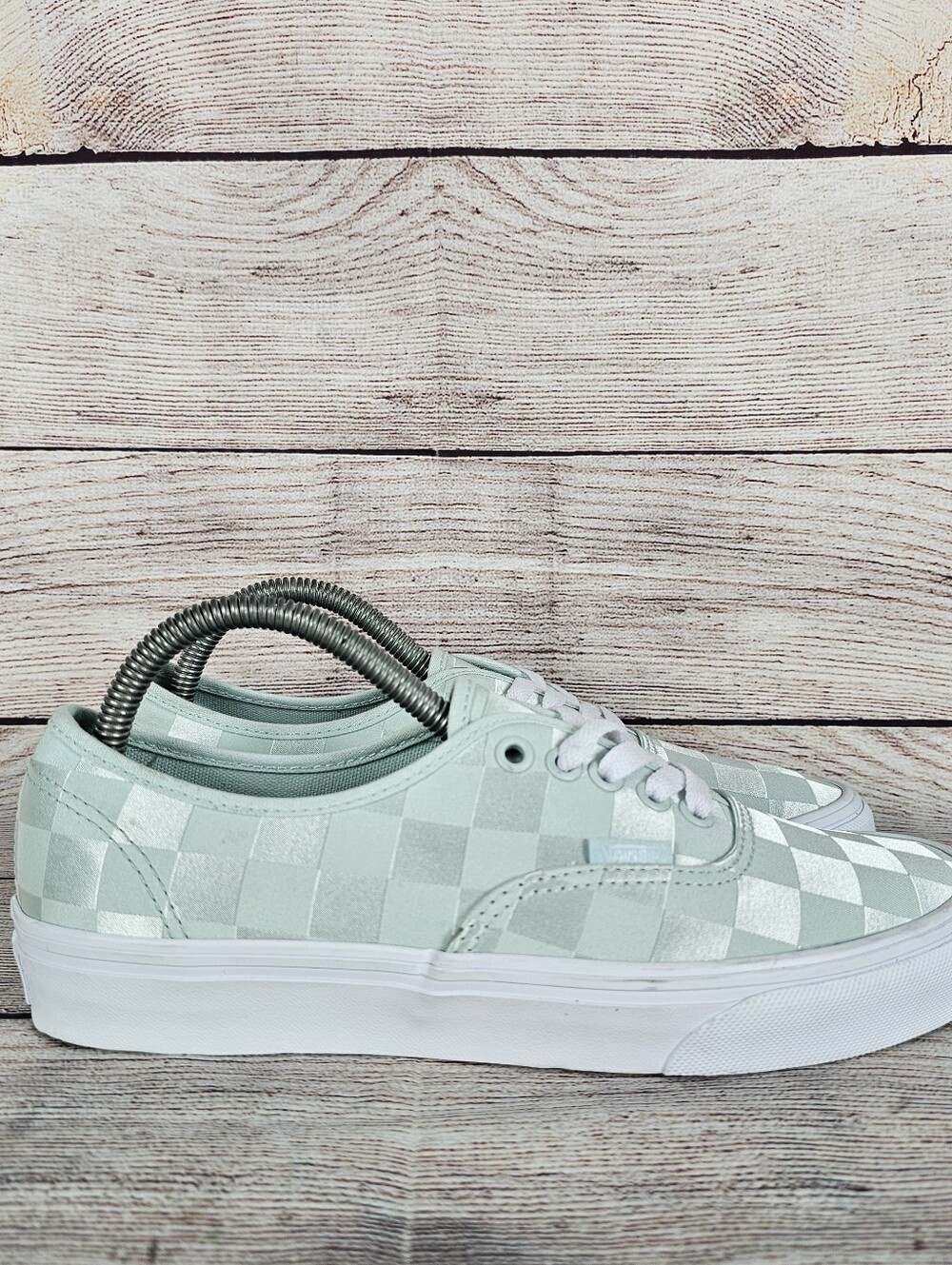 Vans Authentic Women’s Satin Checkerboard Spa Blue Shoes Size 8.5 US (7 Men)NWOB